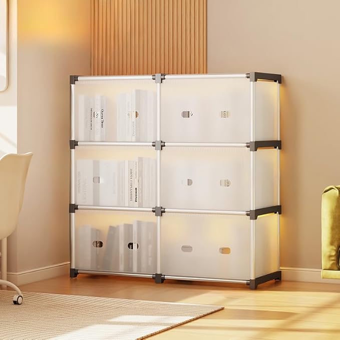 Armoire de rangement transparente modulaire multicouche – Organiseur en plastique à 2/3/4 niveaux avec portes pour la maison et le bureau