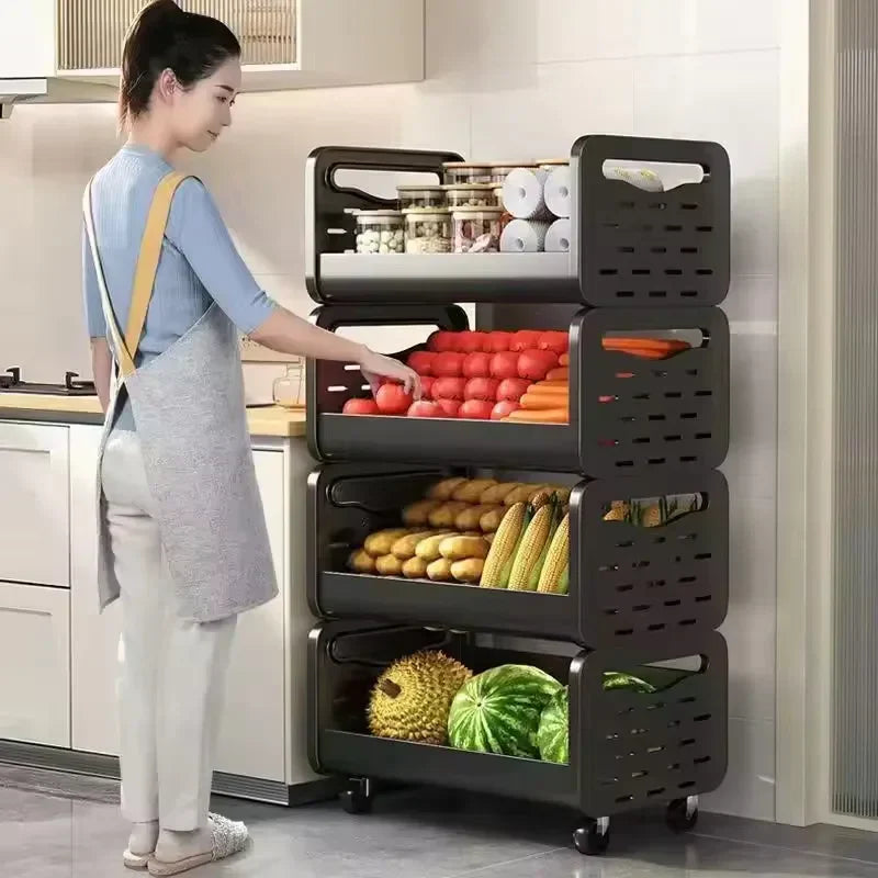 Chariot de Rangement Cuisine à Roulettes 5 Niveaux | Fruits et Légumes | Design et Mobilité