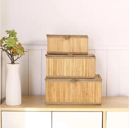 3 Paniers de Rangement Pliables en Bambou