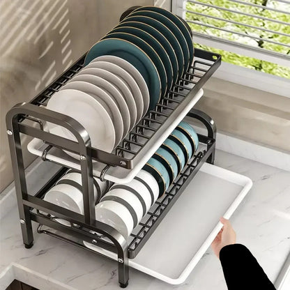 Égouttoir à Vaisselle 2 Niveaux en Acier Inoxydable