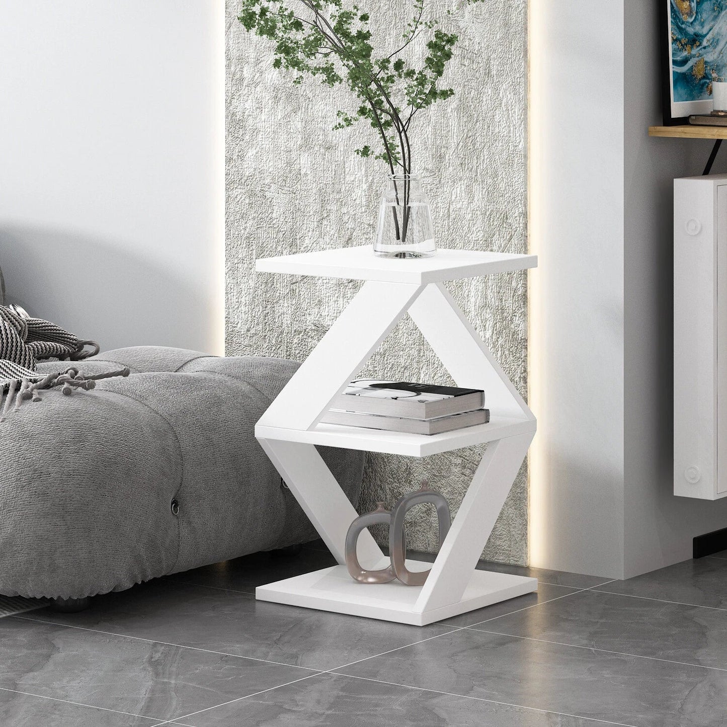 Table d'appoint Tulpe OS – Blanc & Noyer