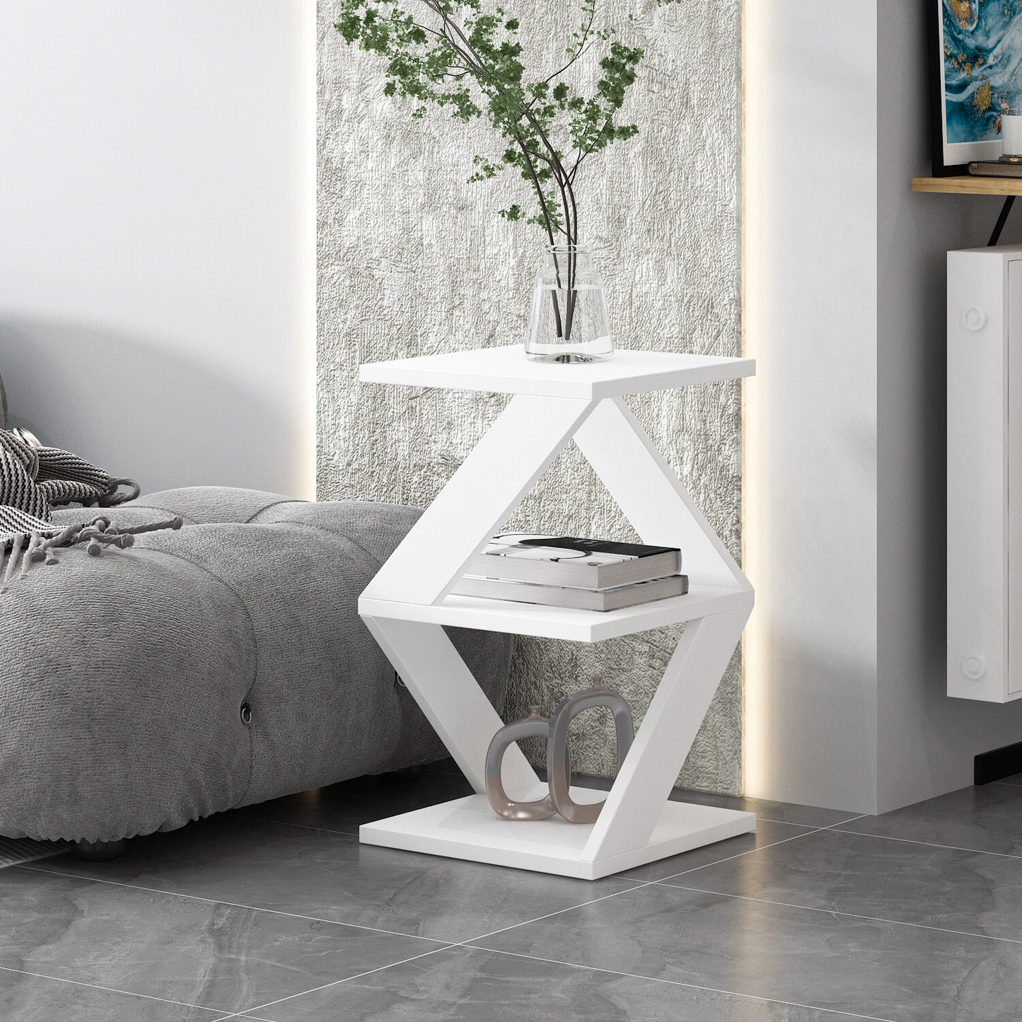 Table d'appoint Tulpe OS – Blanc & Noyer